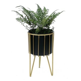 DanDiBo Ambiente DanDiBo Blumenhocker mit Topf Metall Gold Schwarz Rund M 40 cm Blumenständer 96039 Blumensäule Modern Pflanzenständer Pflanzenhocker