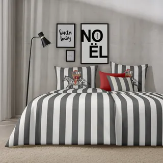 APELT Pepe Digitaldruck Baumwoll-Satin Schwarz 155 x 220 cm + 2 x 80 x 80 cm