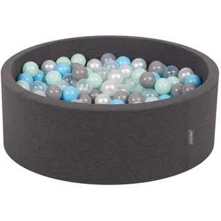 KiddyMoon Bällebad 90X30cm/200 Bälle ∅ 7Cm Bällepool Mit Bunten Bällen Für Babys Kinder Rund, Dunkelgrau:Perle/Grau/Transparent/Baby Blue/Minze