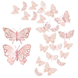 24 Stücke Schmetterling Wandaufkleber,CattleyaHQ Mixed 3D Schmetterlinge Wandtattoos,Lebhaft Blitz Wandaufkleber für Zuhause, Schlafzimmer, Babyzimmer Dekoration (Rosegold)