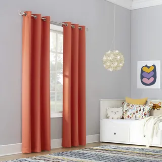SUN ZERO Riley Vorhang für Kinderzimmer, mit Ösen, 101,6 x 160 cm, Mandarine-Orange