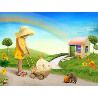 Papermoon Fototapete »Kind mit Kinderwagen«, bunt