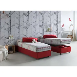 Talamo Italia - Einzelbett Rachele, Bettkasten mit Stoffbezug, 100 % Made in Italy, Öffnung vorne, inklusive Matratze 80 x 200 cm, Rot