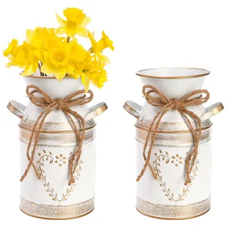 hacaroa 2 Stück Metall Milchkanne Rustikale verzinkte Vase, 19,1 cm Shabby Chic Can Krug mit Griff, Primitive Dekorative Blumenvase Mini Krug für Haus, Wohnzimmer, Küche, Bauernhof Dekoration