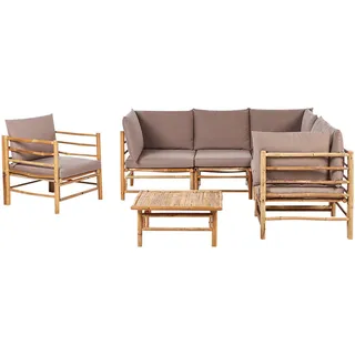 Beliani Lounge SET 6-Sitzer Bambusholz hellbraun 3-teilig Auflagen taupe Cerreto , Taupe , Holz , Gartenmöbel, Gartengarnituren, Gartenmöbel-Sets