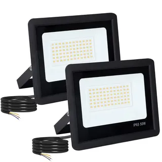 FUPE LED Strahler Außen 2 Stücke, Superhell Außenstrahler 50W 5000LM Strahler LED IP65 Wasserdichte Geführte Scheinwerfer im Freien für Dach Garten Hof Tor Garage Schwarze (6500K Kaltweiß)