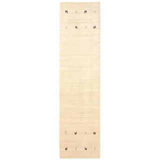 carpetfine Gabbeh Uni, Läufer weiß, 80x400 cm | Moderner Teppich für Wohn- und Schlafzimmer