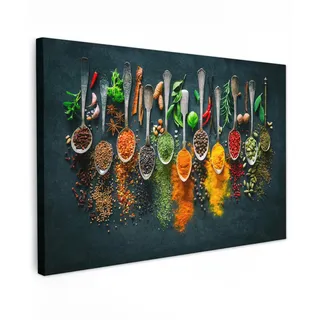 MuchoWow Leinwandbild Kräuter - Gewürze - Löffel XXL 150x100 cm , Textil , Rechteckig , 150x100 cm , FSC 100% , gerahmt , Bilder & Rahmen, Bilder, Leinwandbilder