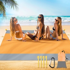 Arkim Stranddecke Sandfrei, 210×200cm Sanddichte wasserdichte Stranddecke Übergroß für 4-7 Erwachsene, Große Picknickdecken, Tragbare Strandmatte für Camping, Wandern, packbar mit Tasche (Gelb-Grau)