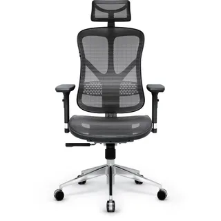 Diablo V-Basic Bürostuhl Ergonomisch Schreibtischstuhl Drehstuhl mit integrierter Lendenwirbelstütze 3D Armlehnen Verstellbare Kopfstütze Wippfunktion Höhenverstellbar (schwarz/grau)