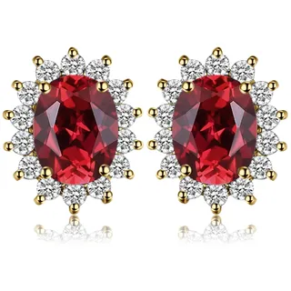 JewelryPalace Prinzessin Diana Kate Middleton 1.3ct Echt Garnet Ohrstecker Silber 925 Damen, Schmuck Set Rot, Ohrringe Silber Edelstein Mädchen, Ohrstecker Silber mit Stein Frauen Geschenk Vergoldet