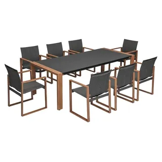 DUISBURG Garten-Essgruppe für 8 Personen, Tisch und 8 Sessel, Anthrazit/Braun - Grau