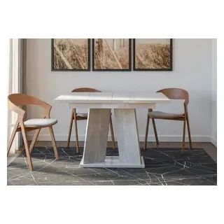 Kaiser Möbel Esstisch Auszugstisch Tisch MUFO II Glanz 120/160x90x75 cm Weiss + Beton - Weiß