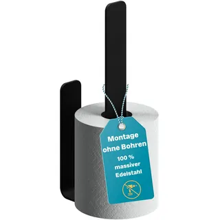 WEISSENSTEIN Toilettenpapier Aufbewahrung ohne Bohren - Toilettenpapierhalter Edelstahl für die Wand – Rollenhalter selbstklebend - schwarz