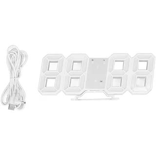 CHICIRIS 3D-LED-Wanduhr, Minimalistischer Weißer Rahmen, Digitaler Wandwecker mit Temperatur für Zuhause, Wohnzimmer, Multifunktion(Weißes Wort)