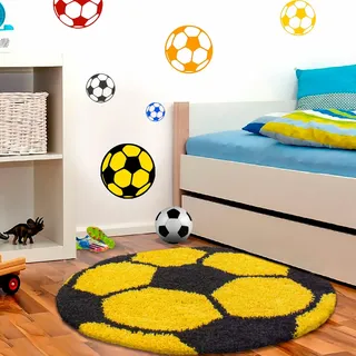 Kinderteppich AYYILDIZ TEPPICHE "Fun 6001" Gr. 10, gelb, H:30mm Ø:120cm, Kunstfaser, Teppiche, Kinderteppich, robuster Kurzflor, Fussball, Kinderzimmer
