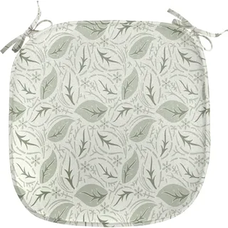ABAKUHAUS Blätter Polster für Esszimmerstühle, Blumenmotive Verziert, Dekoratives wasserfestes Kissen mit Riemen für Küchensitze, 40 cm x 40 cm, Creme Weises Grün