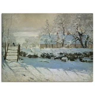 ARTLAND Wanddeko Leinwand Bilder Wandbild Landschaften Wintergarten Bäume Schnee Zaun Vogel Die Elster 1868/69 Impressionismus Claude Monet T7XO