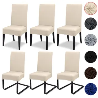 Meision Stuhlhussen 4 oder 6er Set Stretch Stuhlhussen Abnehmbare waschbar Spandex Stuhlüberzug Stuhlbezug Stretch Universale für Hotel, Zeremonie, Bankett, Restaurant, Zuhause(6er Set, Beige)