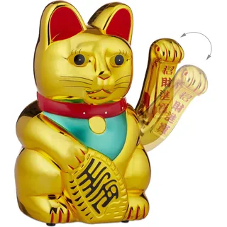 Relaxdays Winkekatze 33 x 48 x 24 cm Goldfarben