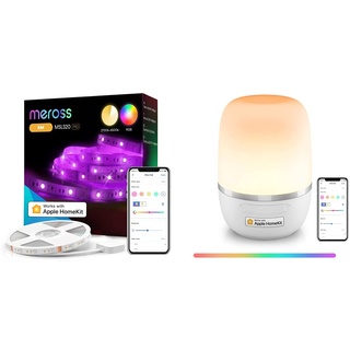 meross WLAN RGBW Strip funktioniert mit Apple HomeKit, Smart LED 5m Streifen & RGBCW WLAN LED Nachttischlampe funktioniert mit Apple HomeKit, RGBCW Dimmbar Atmosphäre Tischlampe