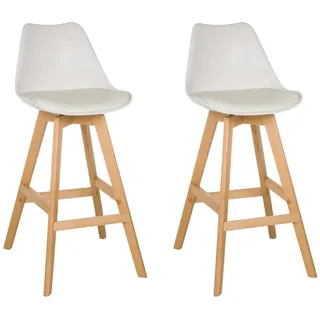 hjh LIVING Barhocker 2er Set Scandi HIGH Tresenhocker Barstuhl mit Holzbeinen, Kunststoff-Sitz mit Kunstlederbezug, Sitzhöhe 73 cm, Weiß