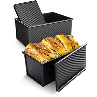 JSJMOFA 2 Stück Brotbackform mit Deckel, Toastbrot Backform mit Deckel, 450g (1lb) Antihaft Brotform Kastenform, Toastbrotform zum Brot, Toasten, Sandwich, Kuchen (Schwarz)