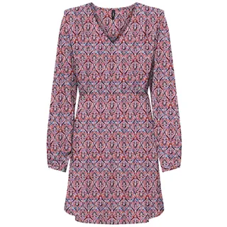 ONLY Damen Onlnova Life VIS L/S Monica Dress Kleid, Red Orange/AOP:591 Soul, Medium