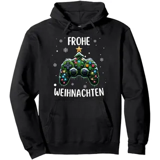 Weihnachtsbaum Gamer Gamepad PC Gaming beleuchtet bunt Tanne Pullover Hoodie, Unisex für Erwachsene, Schwarz, M