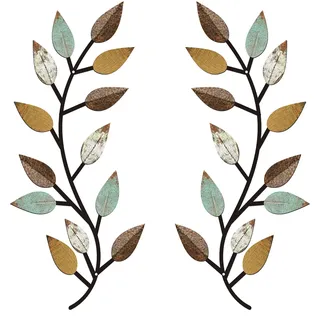zhengmy 2 Stück Metall Baum Blatt Wanddekoration Ranke Olivenzweig Blatt Wandkunst Schmiedeeisen Schriftrolle über dem Bett Wohnzimmer Outdoor Dekoration (helle Farben)
