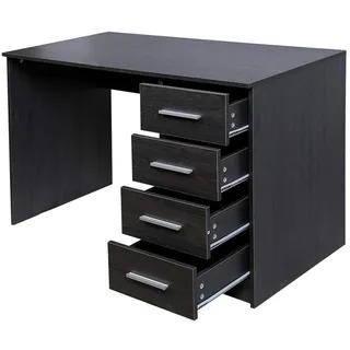 BAKAJI Schreibtisch mit 4-Schubladen-Kommode, Arbeitstisch für PC/Computer aus MDF-Holz, Möbelstück für Zuhause, Büro oder Kinderzimmer, modernes Design, Maße 110 x 56 x 73 cm (Grau)