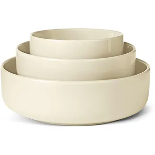 Amazon Basics Glasierte Steingut-Servierschalen, 3-Teiliges Set, Spülmaschinenfest, Elfenbeinfarben