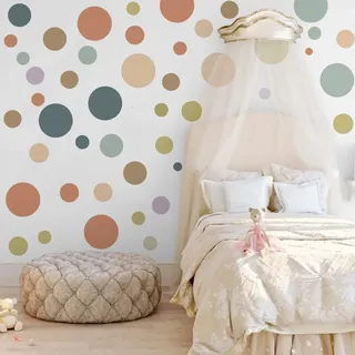 Runtoo Wandtattoo Bunte Punkte Wandsticker Boho Pastell Beige Grau Kreise Wandaufkleber Kinderzimmer Babyzimmer Wohnzimmer Schlafzimmer Flur Wanddeko