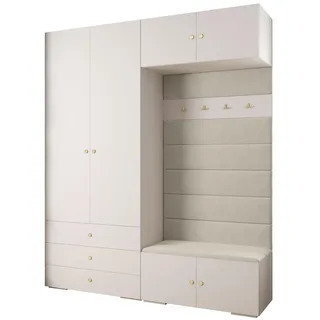 Abiks Möbel Garderoben-Set 236,7/200/47 , Weiß, Beige, Goldfarben , Metall , Nachbildung , 8 Fächer , 200x236.7x47 cm , Garderobe, Garderoben-Sets & Garderoben-Serien, Garderoben-Sets