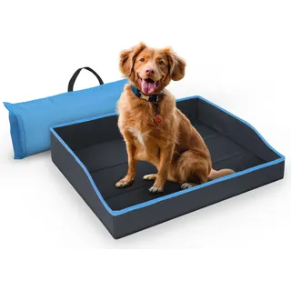 Faltbares Haustierbett für mittlere Hunde und Katzen - Blau - ( 80cm x 60cm ) Reisebett - tragbares Hundebett mit stabilem Rahmen - Blau
