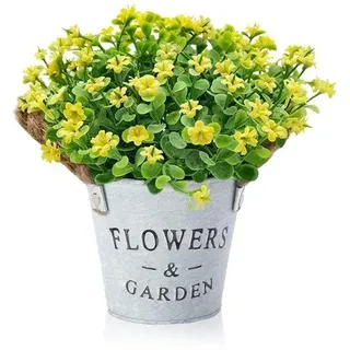 Kunstliche Blumen für Innen und Außen, Dekorative Pflanzen in Potten, Kunstblumen für Bastelprojekte, Hausdekoration, Raumdekoration, Wanddekoration, Büro, Küche, Garten (Gelb)