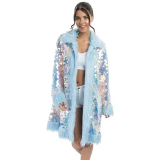 Chaks - Wendemantel mit Pailletten & Kunstfell, Regenbogen Glitzer-Mantel, Kostümjacke für Festival & Karneval