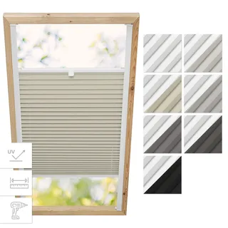 Estika Dachfenster Verdunkelung, Thermo Plisseerollo mit Bohren für Velux Fenster - Modell: F04 - Stofffarbe: Blackout Creme-Weiß - Dachfenster Rollo, Fensterrollo innen, Fenster plissee