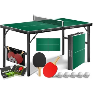 KESSER® Tischtennisplatte Mini mit Tischtennisschläger-Set, Tischtennisbällen und TT-Netz | Indoor | Unterwegs, laminierte Platte + klappbar – Kofferdesign, Kinder und Erwachsene – 153 x 76,5 cm