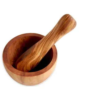 Olivenholz-erleben Mörser rund inkl. Stößel Olivenholz Ø 12 cm