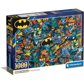 Clementoni Batman Impossible Batman-1000 Teile, Poster inklusive, schwieriges Puzzle, Spaß für Erwachsene, Made in Italy, 39906, Mehrfarbig