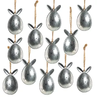 Osterhasen-Anhänger, 12 Stück: Osteranhänger Osterstrauch & Fenster, Osterdeko zum Aufhängen Ostern & Frühling, Metall Osterschmuck, Metallanhänger Deko, Frühlingsdeko Ostereier Silber, 5 x 2,5 cm