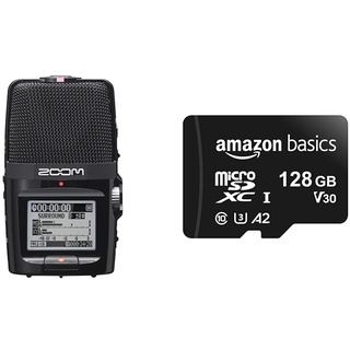 Zoom H2N Handy Recorder & Amazon Basics MicroSDXC-Speicherkarte, 128 GB, mit SD-Adapter, A2, U3, 100 MB/s max. Lesegeschwindigkeit, Schwarz