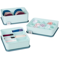 Bild Schubladen Ordnungssystem, 3-tlg., Unterwäsche Organizer mit Deckel, Boxen für Socken, Unterhosen, BHs, blau
