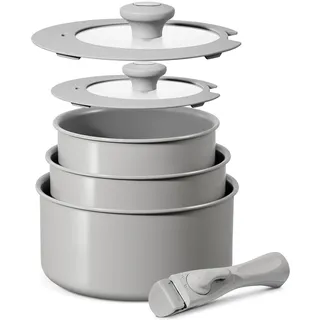 BLAZANT Topfset Induktion, Antihaft Keramik Töpfe mit abnehmbarem Griff | Kochtopf-Set für alle Herdarten, Molekular-Induktionsboden, PTFE/PFOA-frei, platzsparend für Camping & RV, 2 Universaldeckel