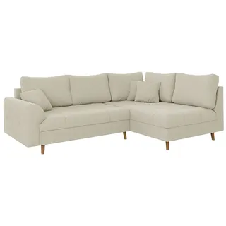 s-style möbel - Odin - Ecksofa mit Braun Holzfüßen im skandinavischen Stil aus Beige Cord-Stoff, Ottomane rechts - Beige
