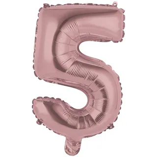 Homéa, Luftballon Zahl 5, Metallise, aus Aluminium, mit Strohhalm, Höhe 40 cm, Roségold