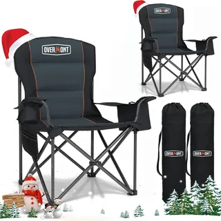 OVERMONT Übergroßer Klappstuhl Campingstuhl 2er Set - bis 204KG Belastbar - Faltstuhl Gepolstert mit mit Getränkehalter Kühltasche hoher Rückenlehne für Garten Balkon Strand Angeln
