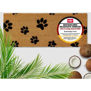 Astra Fußmatte aussen Pfotenabdrücke Kokos 40x100cm Natur - 16mm Kokosmatte außen und innen - Türmatte rutschfest - Schmutzfangmatte sehr strapazierfähig