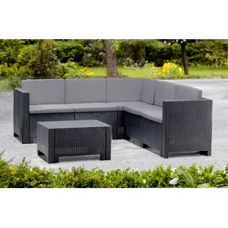 Dmora - Loungeset für draußen Encelado, Outdoor-Lounge mit Couchtisch mit Kissen, Gartenkomposition mit Sofa und Sesseln, Made in Italy, Anthrazit